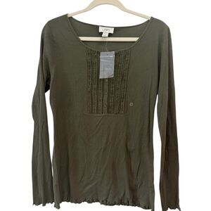 LOFT Women's Size Large NWT Green Long Sleeve Top Cotton Blend Light Weight